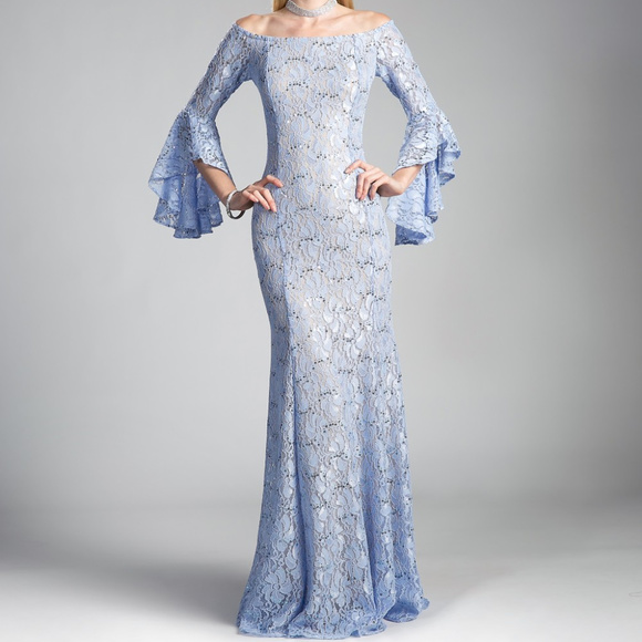 light blue bell sleeve dress